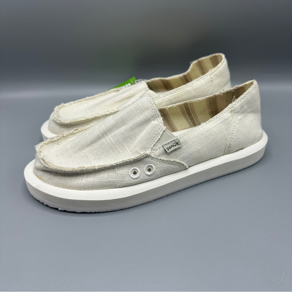 Sanuk Comfort Foam Cotton Woven Slip On Shoes Women’s Size 9 White